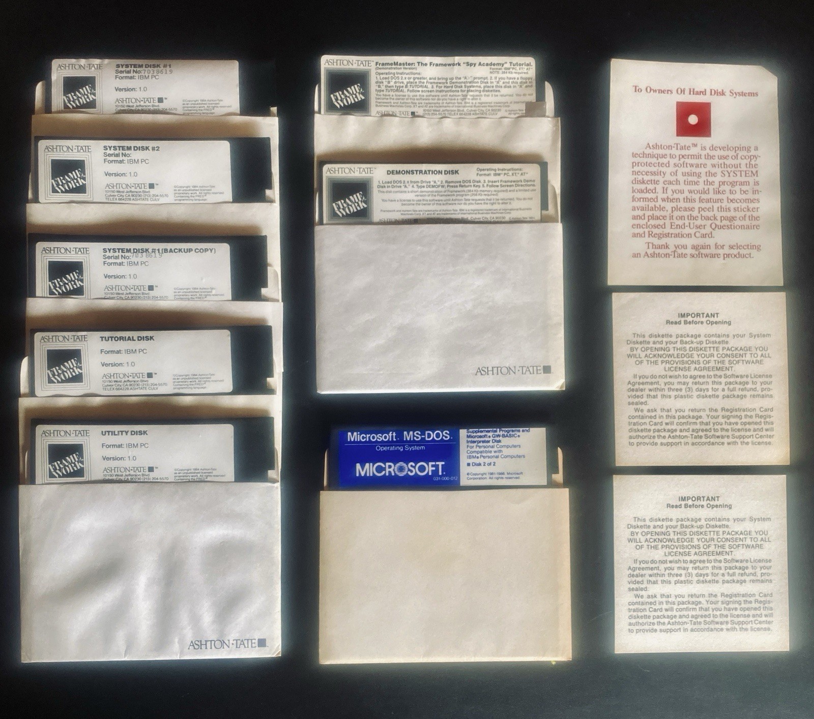 Ashton-Tate Framework 1.0 Complete DOS Office Suite + MS-DOS IBM PC  Floppy 5.25