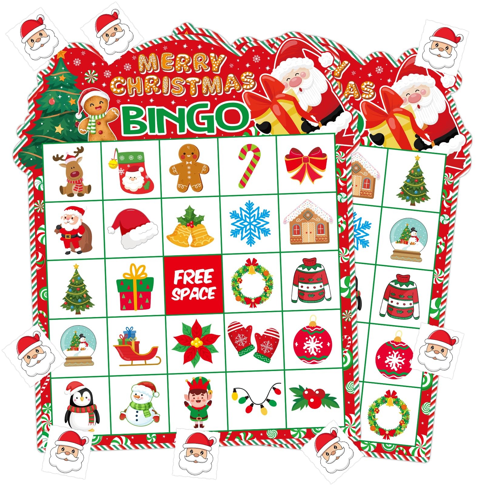 TENDFINE 24 Players Christmas Bingo Cards for Kids Boys Girls