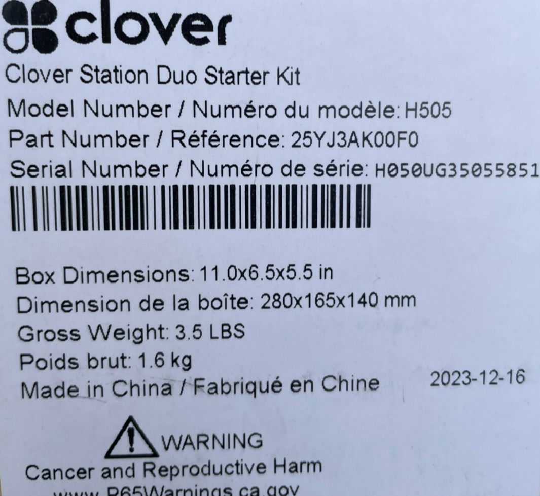 Clover Station System C500 / P500 / H505- Display Terminal Printer