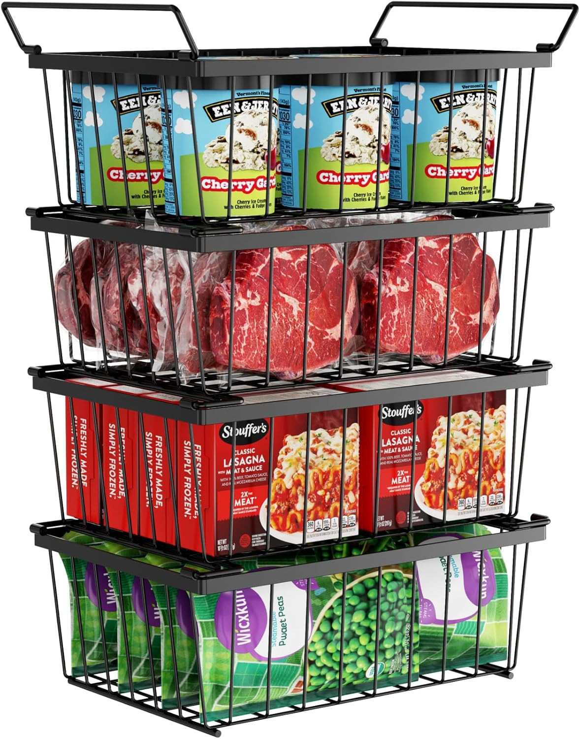 Freezer Organizer Bins - Storage Baskets for 5 Cu.Ft, 4 Pack | Easy Food Access,