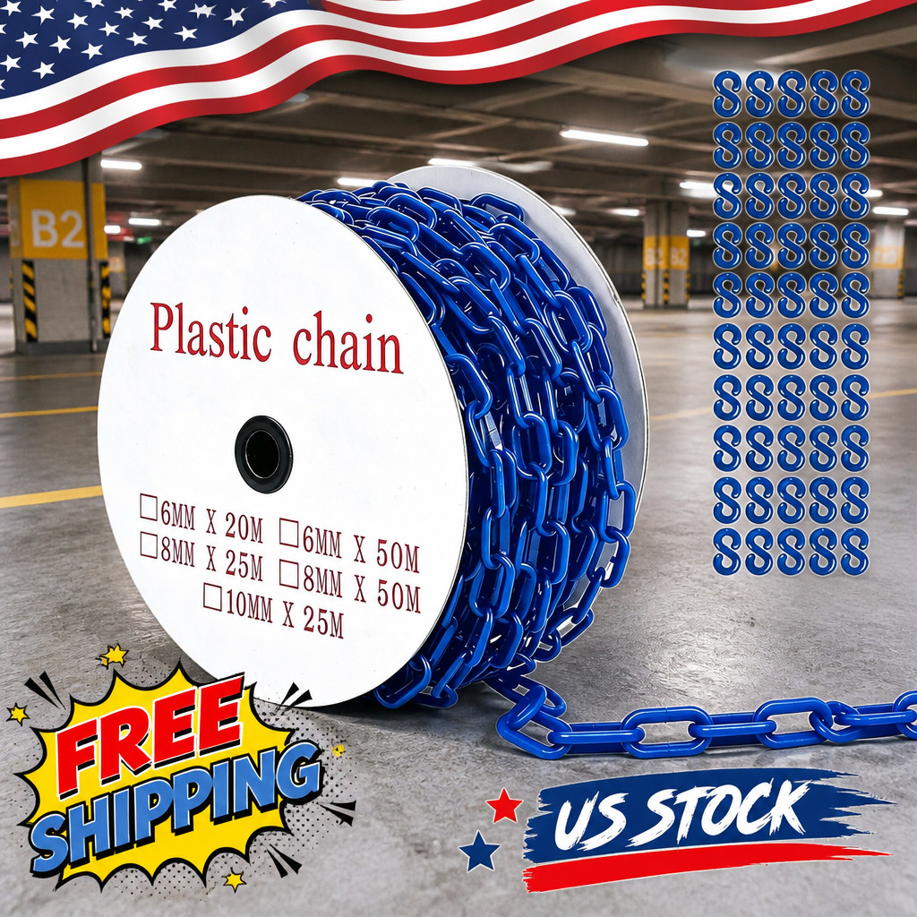 240FT Plastic Links, 6MM Thick Plastic Barrier Chain with 50 S Hooks, Plas Chain