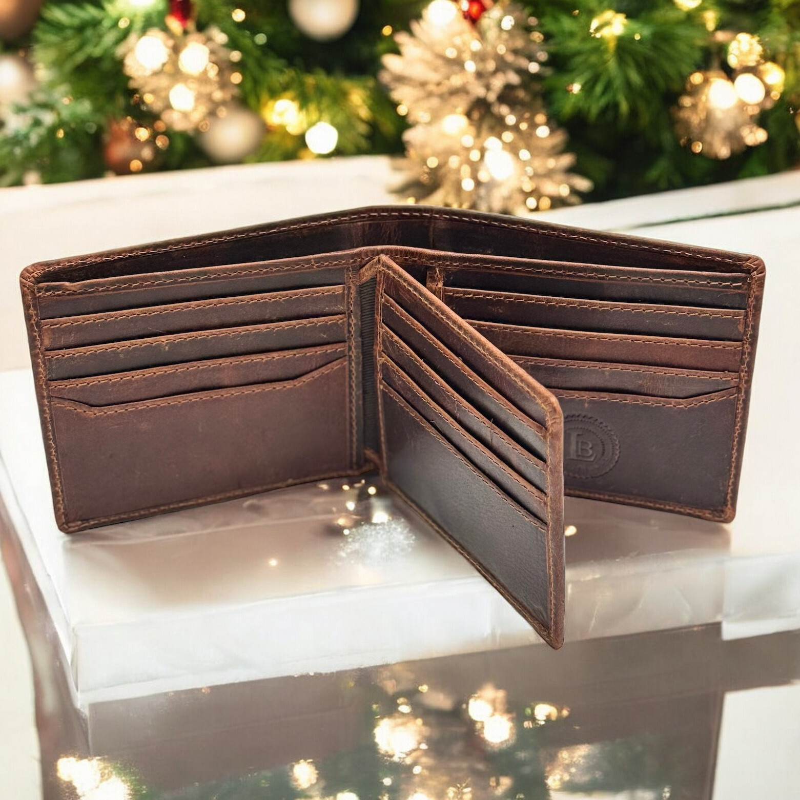 Genuine Leather Wallet RFID Blocking Wallet for Men Bifold Wallet Brown