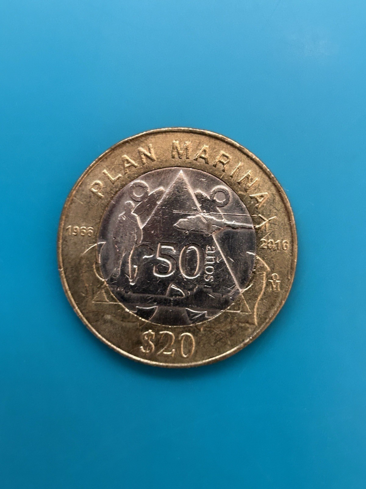 50 AÑOS DEL PLAN MARINA 2016 BIMETALIC MEXICAN COIN $20 PESOS #1331M