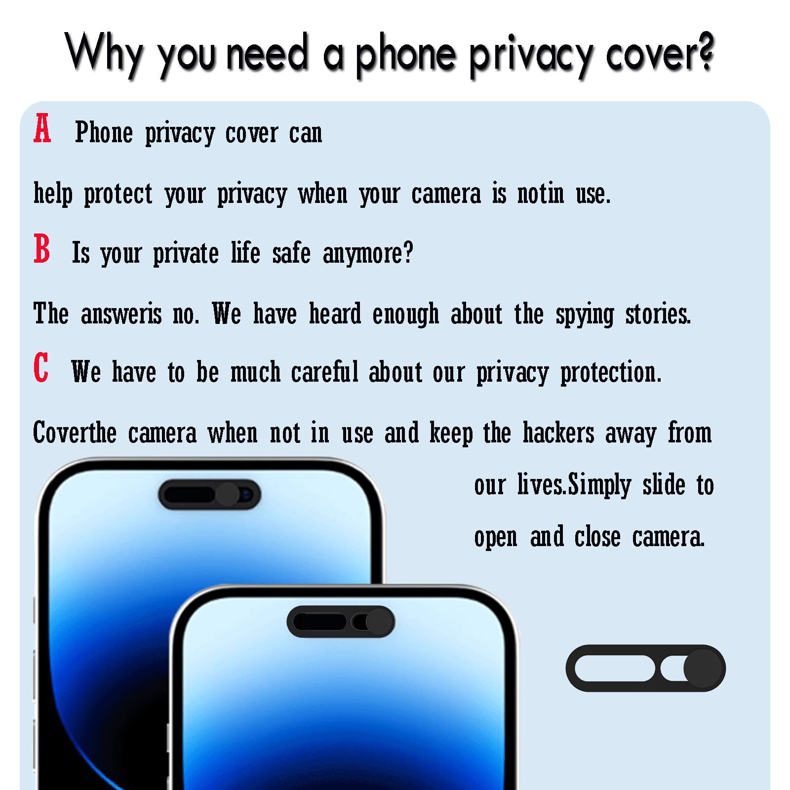 Front Camera Cover, Camera Cover Compatible with iPhone 14Pro/14Pro Max/iPhon...