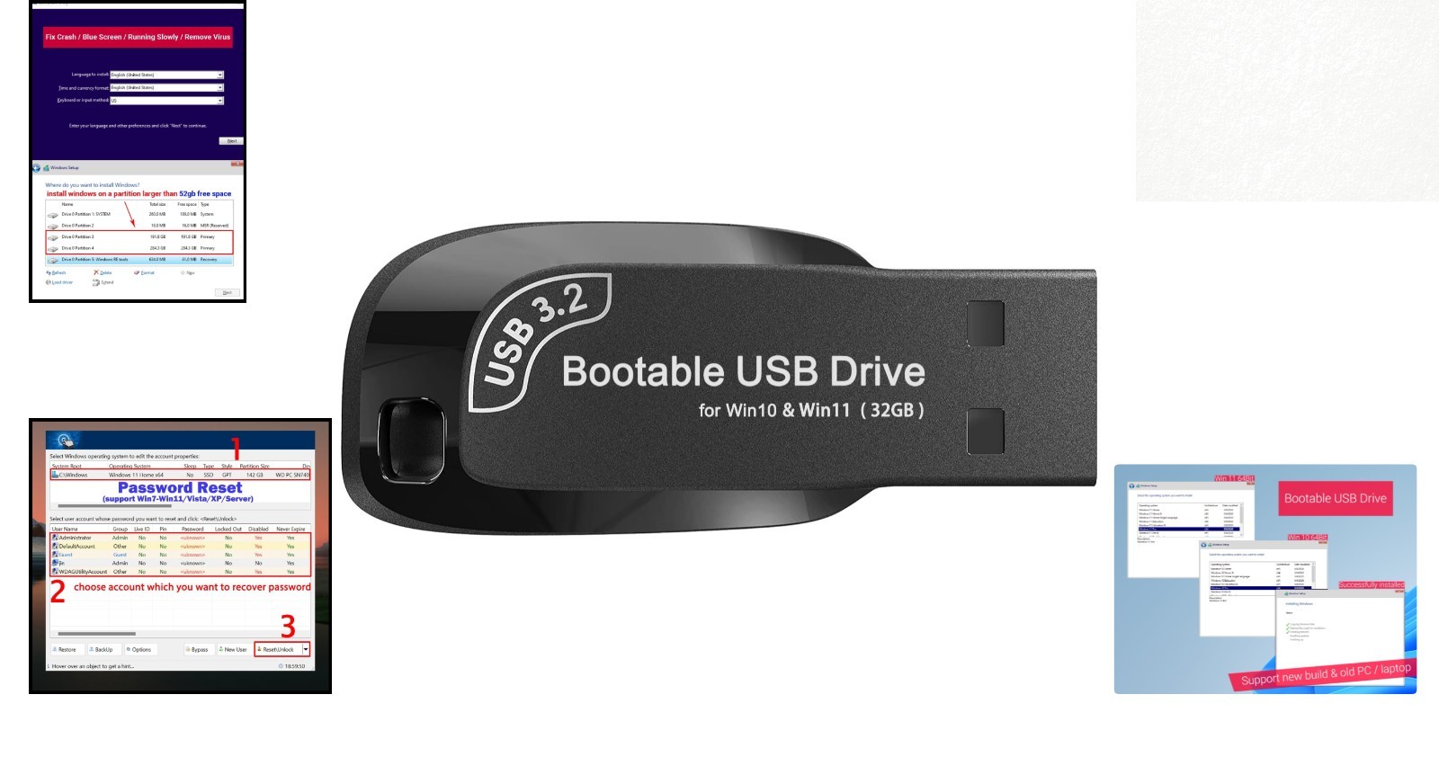 Ultimate 32GB USB Drive 3.2 - Reinstall Windows 11/10 Without TPM Required