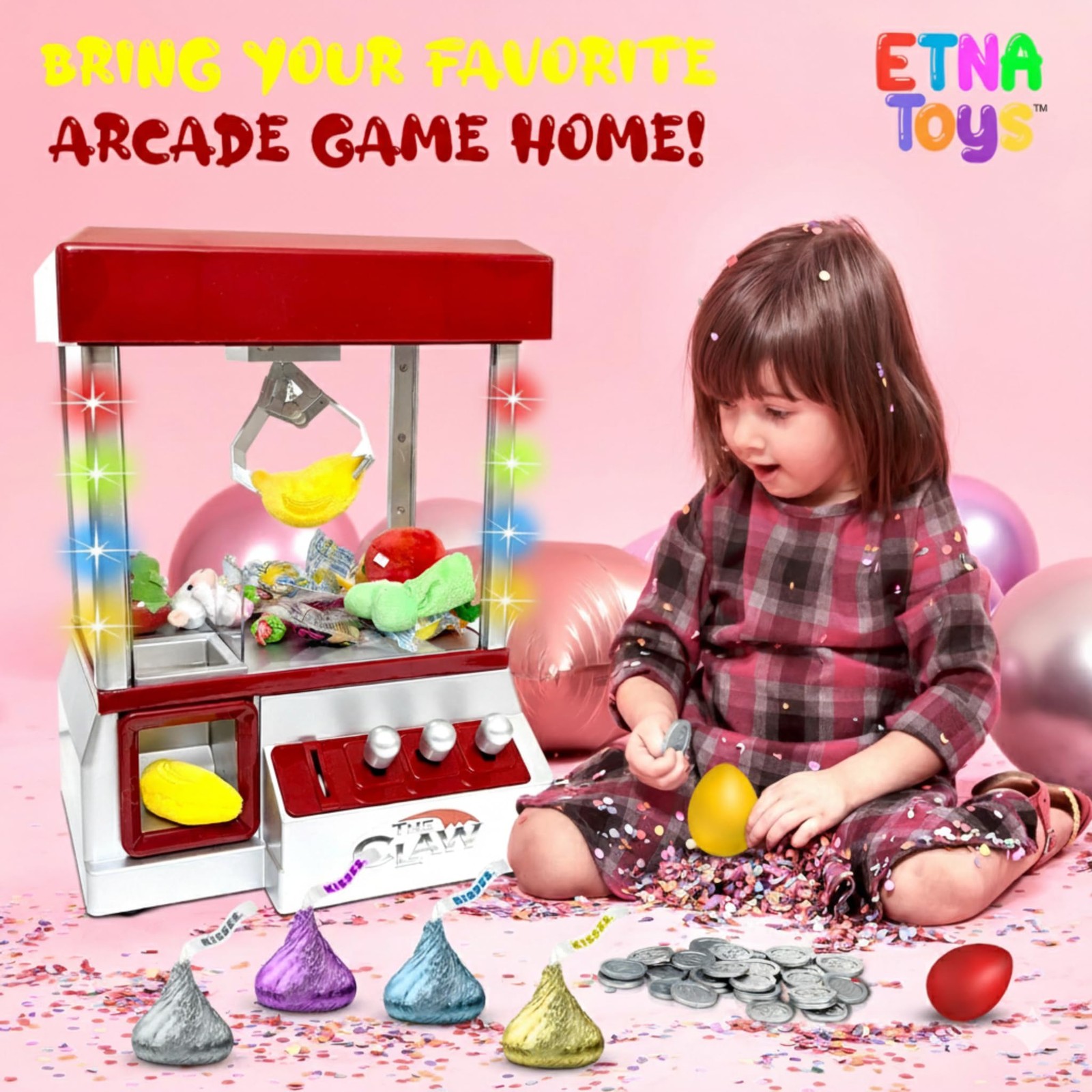 Etna Electronic Arcade Claw Machine - Toy Grabber with Small, Red