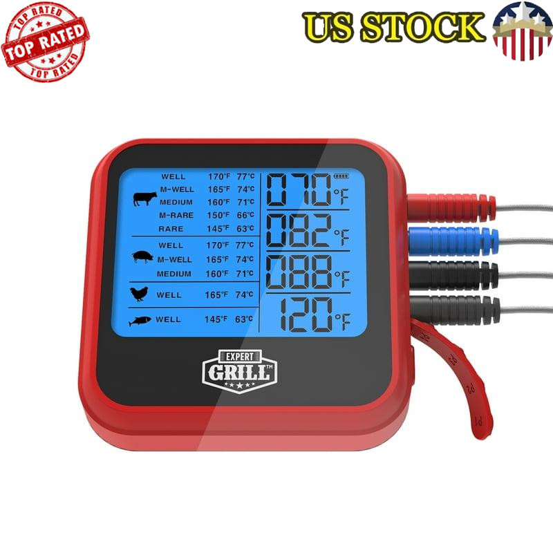 4 Probes LCD BBQ Thermometer Waterproof Temp Monitoring Kit Grill & Smoker New