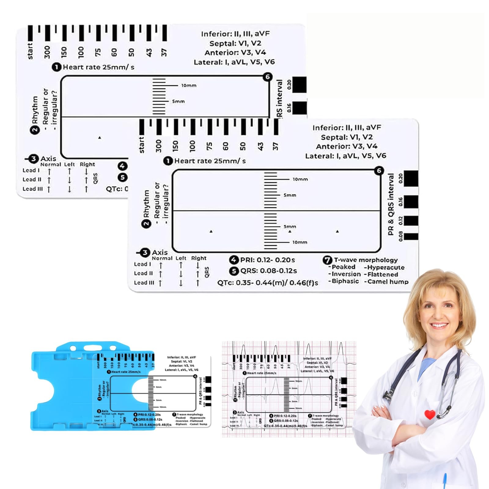 2PCS ECG Ruler, 7 Step Ruler for ECG/EKG Interpretation, Transparent EKG...