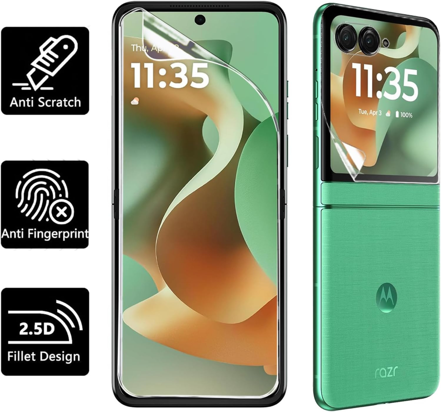 3 Pack for Motorola Razr 2025/2024 Screen Protector,[3 Main Screen + 3 Front Scr