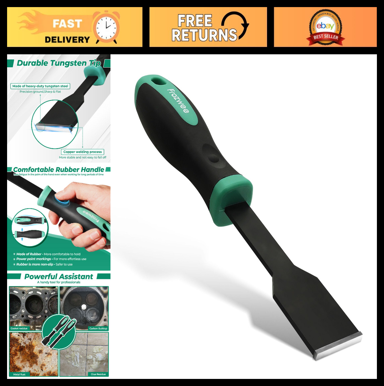 Durable 1-1/4" Carbide Gasket Scraper Tool with Tungsten Tip for Gasket Removal
