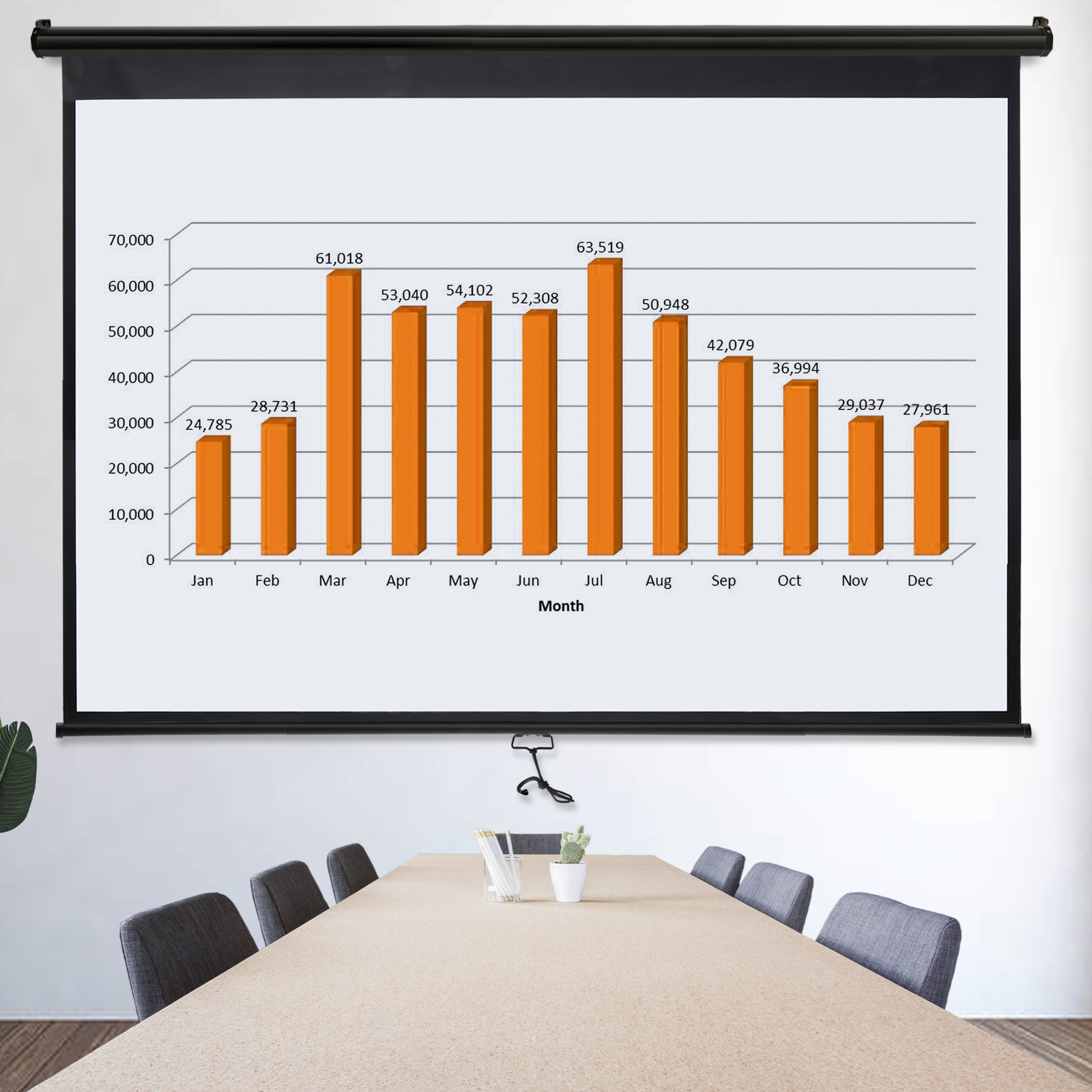 Black Projector Screen Pull Down 16:10 Foldable Wall Mount HD Projection Screen