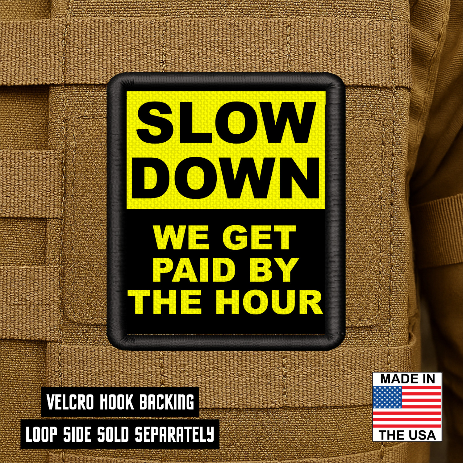 Paid By The Hour Funny Blue Collar Morale Patch, 3x2" | VELCRO® Brand Fastener