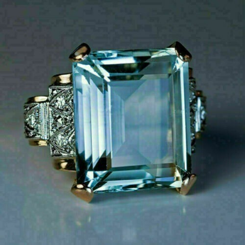 Art Deco Antique 5.50 Ct Aquamarine Vintage Wedding Ring 14K Yellow Gold FN