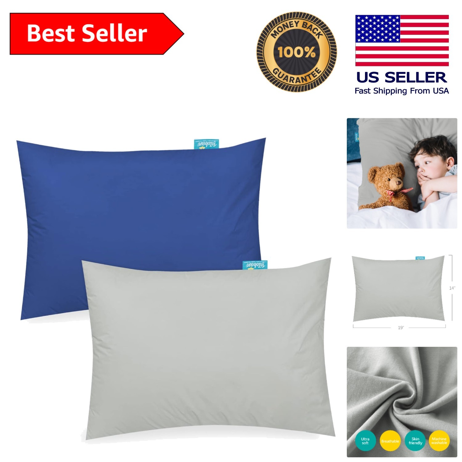 Envelope Closure Toddler Pillowcases 2-Pack – Organic Cotton for Sensitive Skin