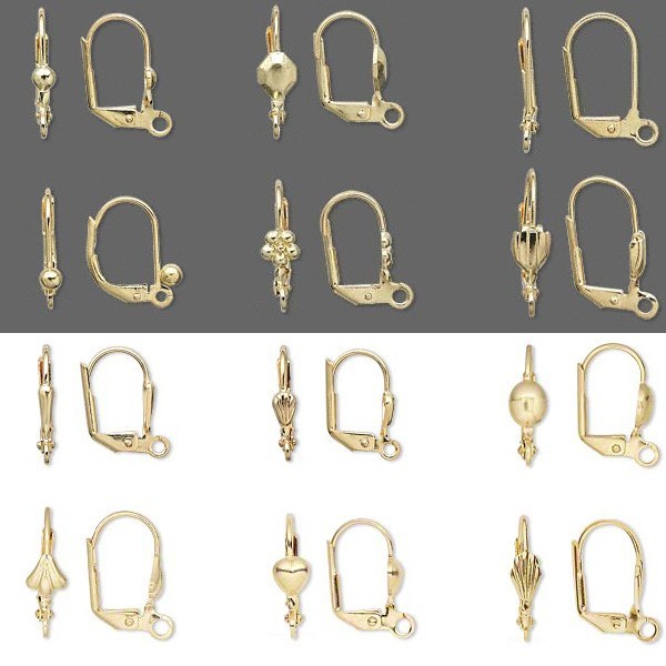 2 Gold Plated Brass Hinged Leverback Earring Findings with Loop & Lever Back