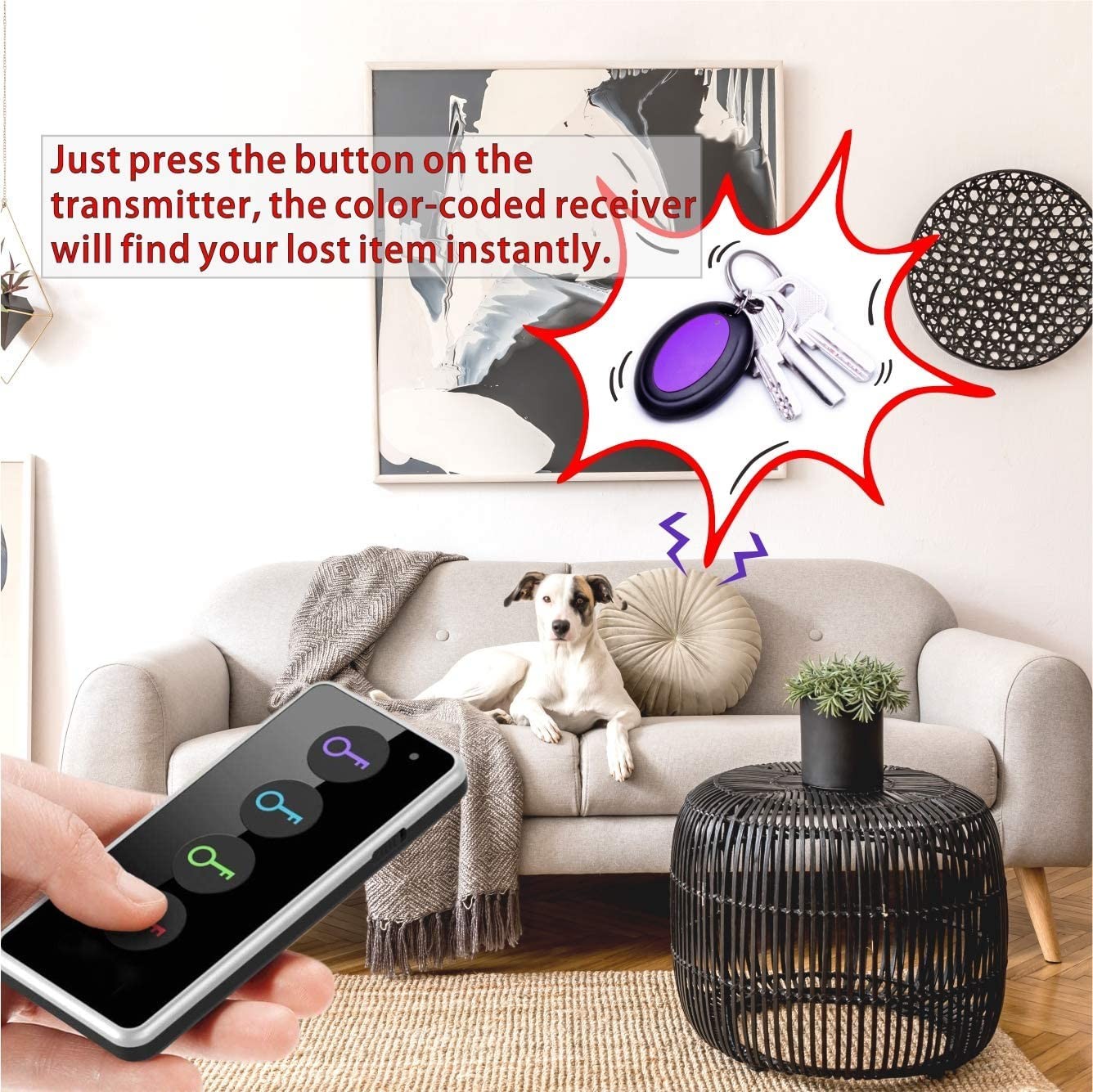 RF Key Finder Wireless Item Locator Tracker 4 Tags 131ft Range 80dB