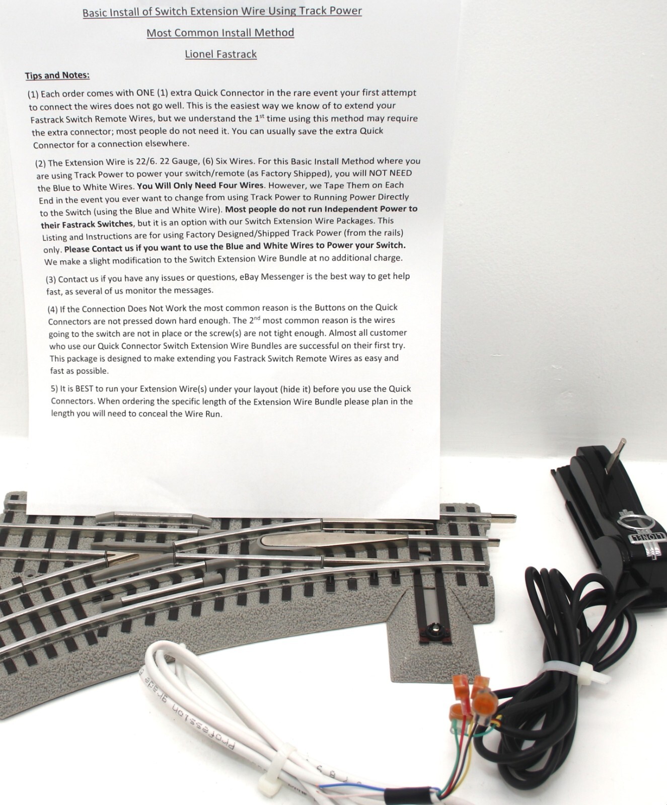 Lionel Fastrack Switch Remote Wire Extender, (40 Feet), Wire + Quick Connectors