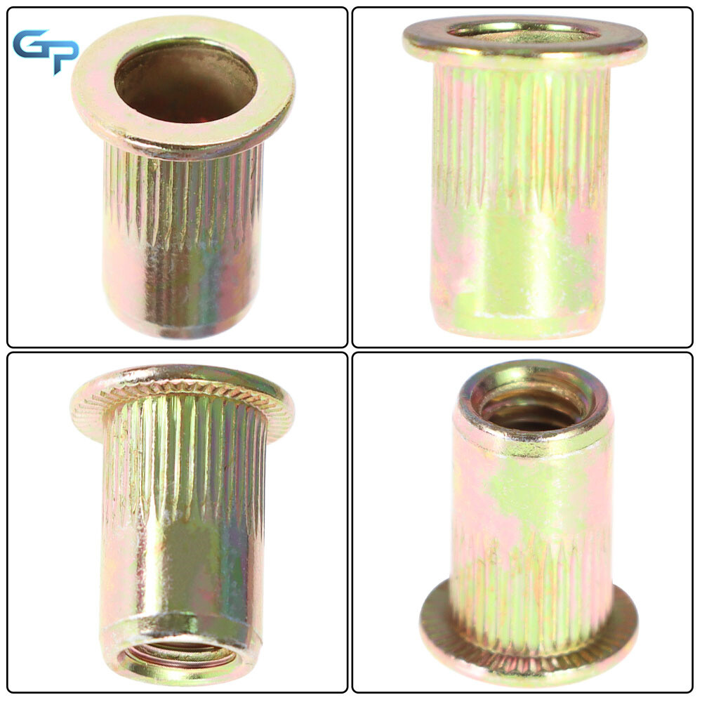 M6 Metric Carbon Steel Rivet Nut Flat Head Threaded Insert Nutsert 100 Pack