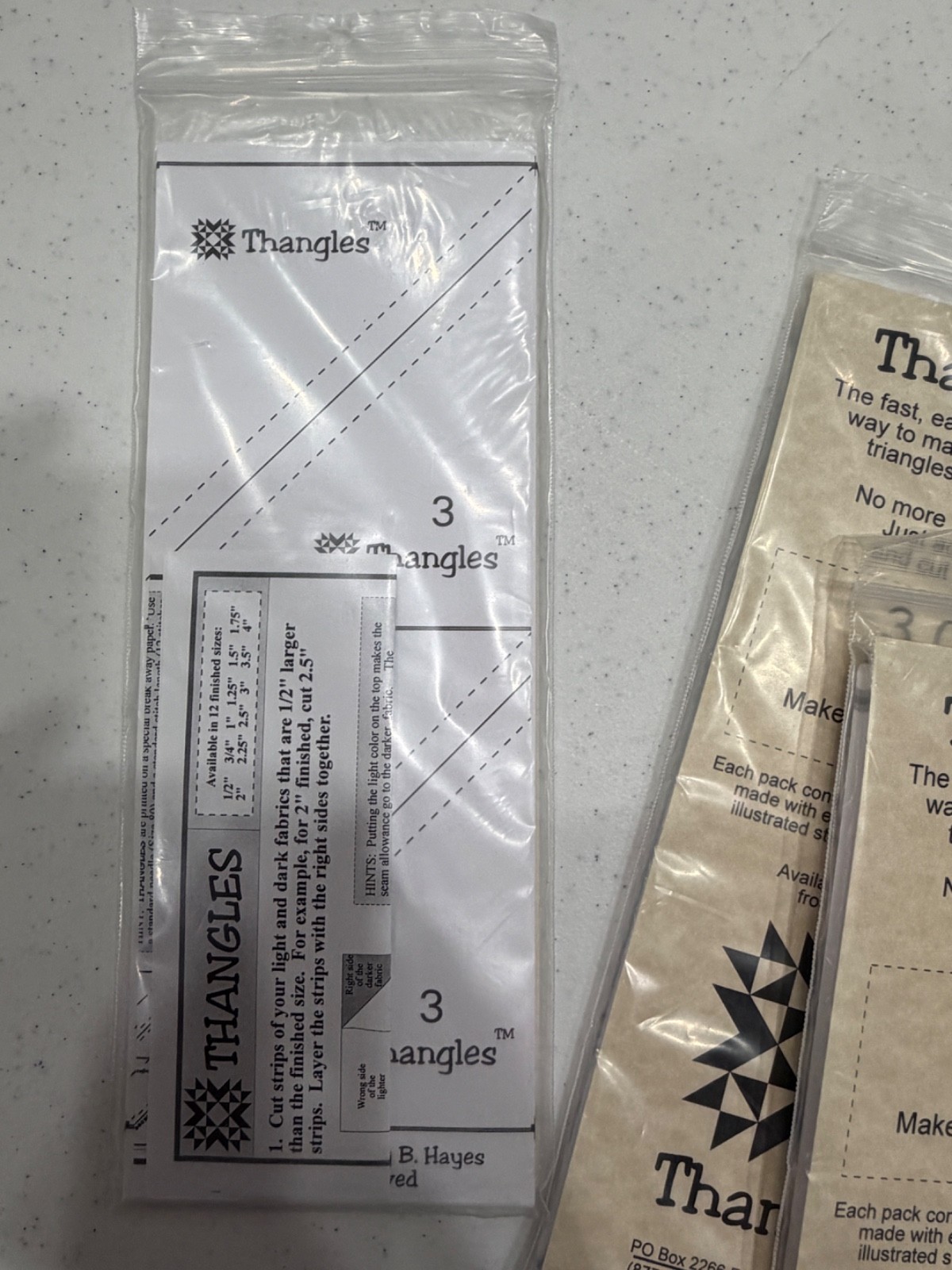 3 Pkgs Thangles 3.0" Finished Makes 200 HST Paper Template Half Square Triangles