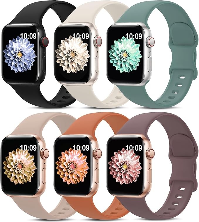 6 Pack Silicone Waterproof Strap Compatible with Apple Watch Series 7/8/9/10/11