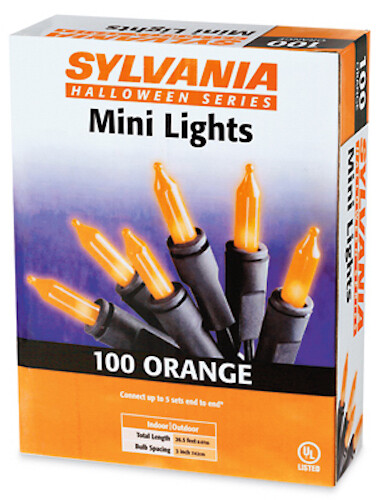 Sylvania 100 Count Orange Halloween Lights; Black Wire, Ships Next Day