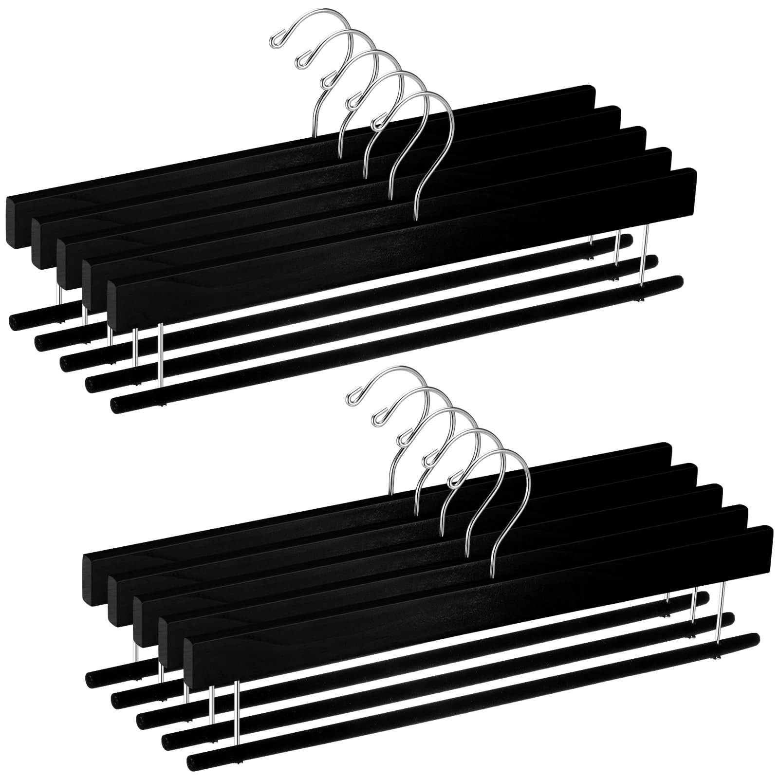 10 Pack Wooden Velvet Pants Hangers - 16 Inch Non Slip Wood Pants Hangers wit...