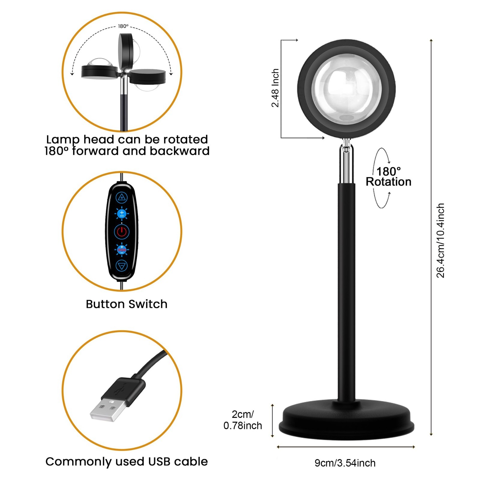 Sunset Projection Lamp - 21 Colors, 180° Rotation, APP & Button Control, Party D