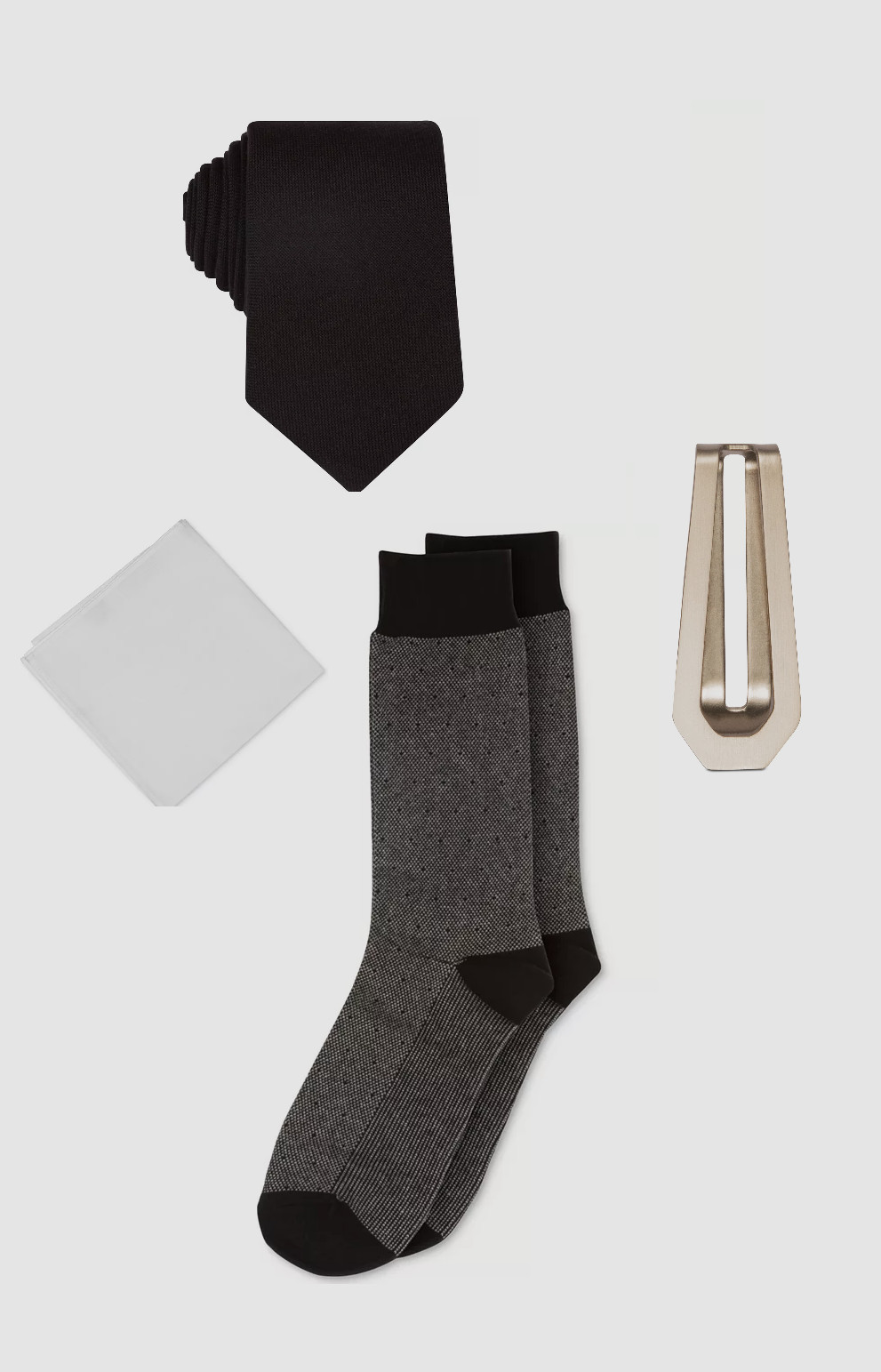 $34 Sprezzabox Men Black 4-Piece Money Clip Socks Tie Pocket Square Accessory