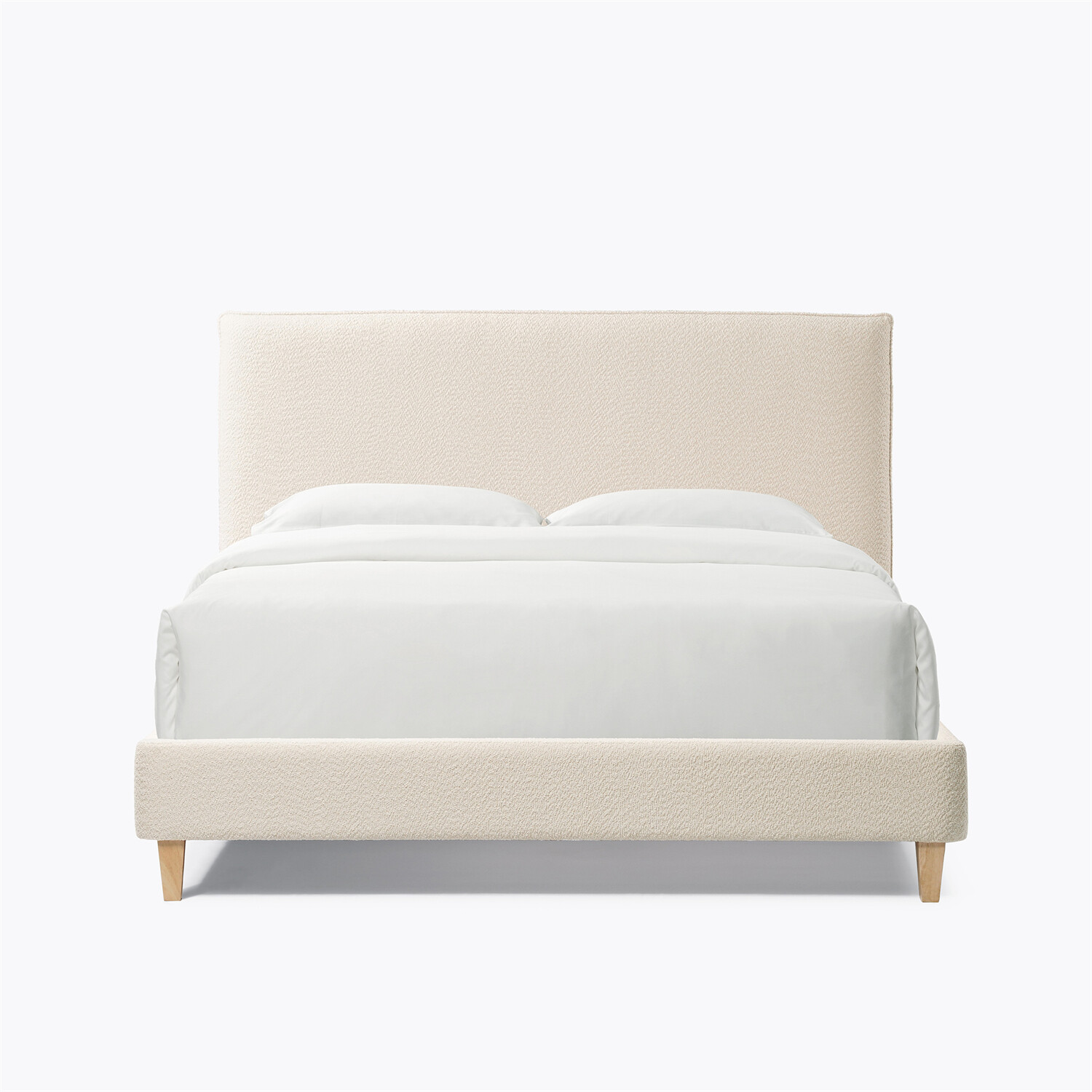 Queen Size Bed Frame Upholstered Platform Bed w/ Headboard Cream White/Gray