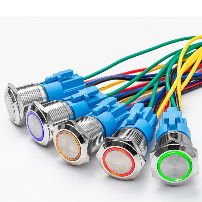 19mm 12V LED ON OFF Latching Push Button Switch Self-Locking Wire Socket Harness