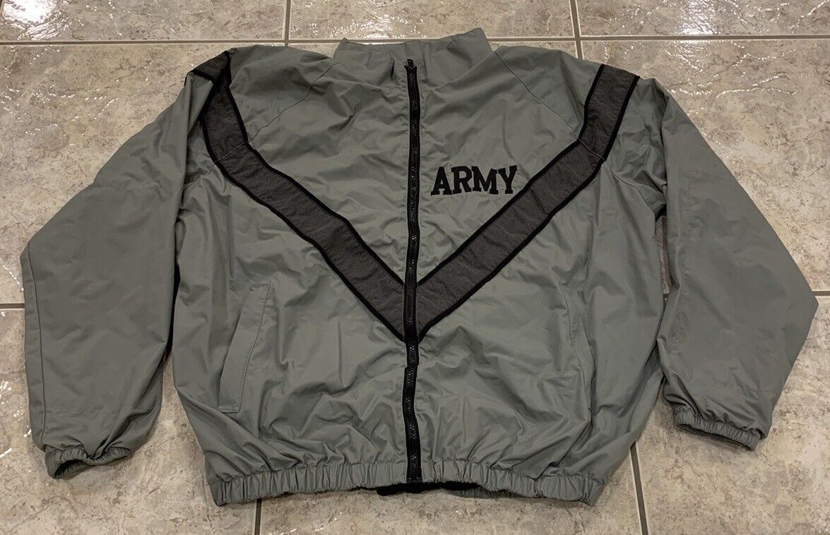 Men's Large Long USGI U.S. Army IPFU Gray Full Zip Windbreaker Jacket