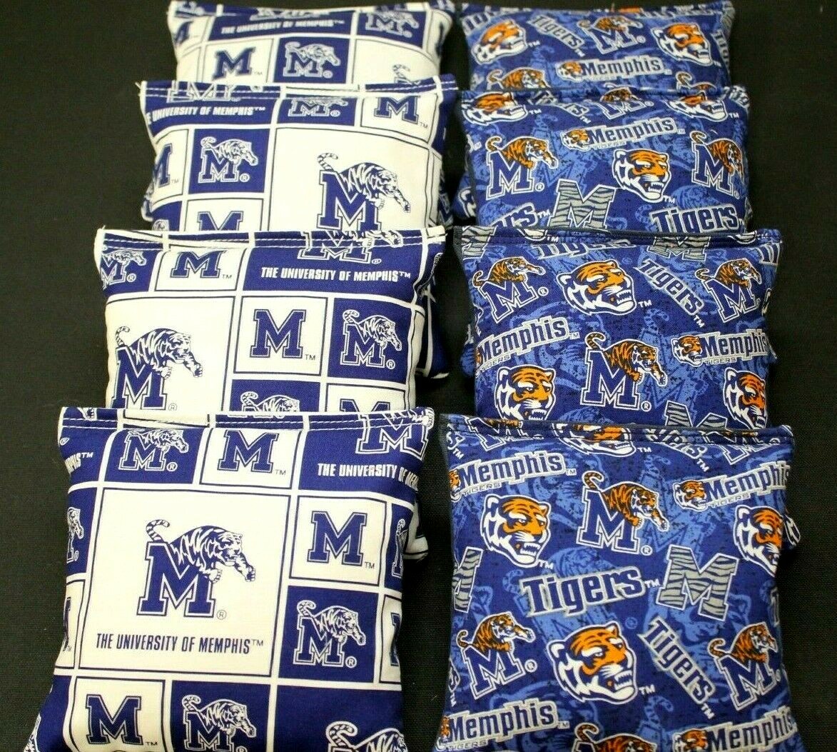 MEMPHIS TIGERS Set of 8 ACA CORNHOLE BEAN BAGS TOSS Quality Handmade!