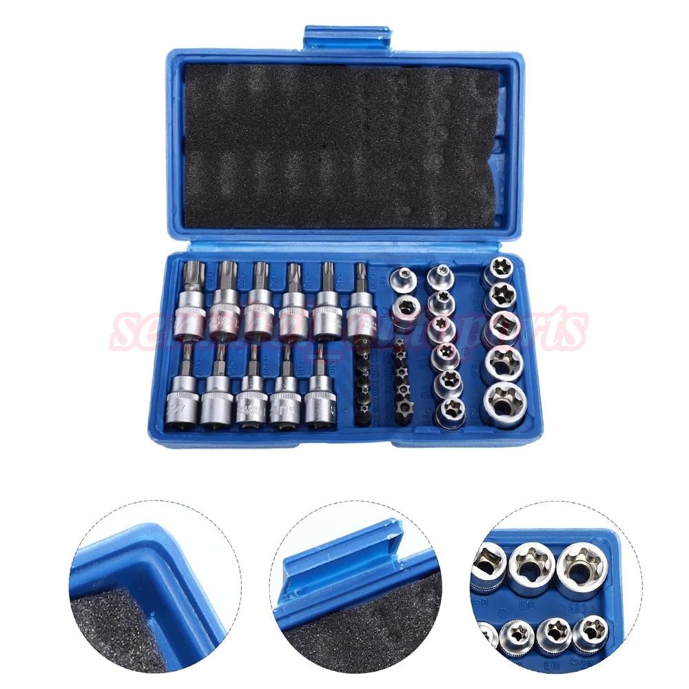 34 Pcs Drive Male Female Torx Star Bit Socket E-socket Set Handheld Tool + Case