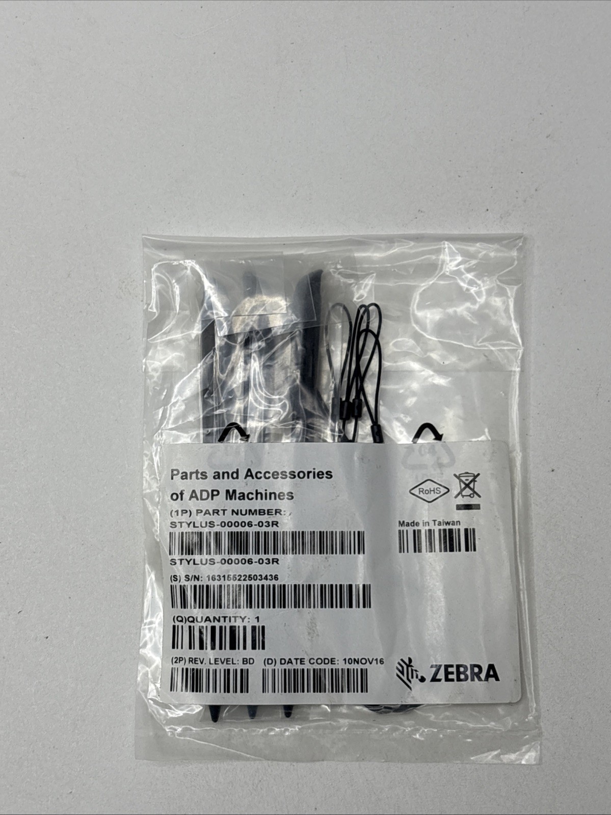 Lot Zebra Stylus Pen w/ Tether P/N STYLUS-00006-01R NEW Sealed Packs