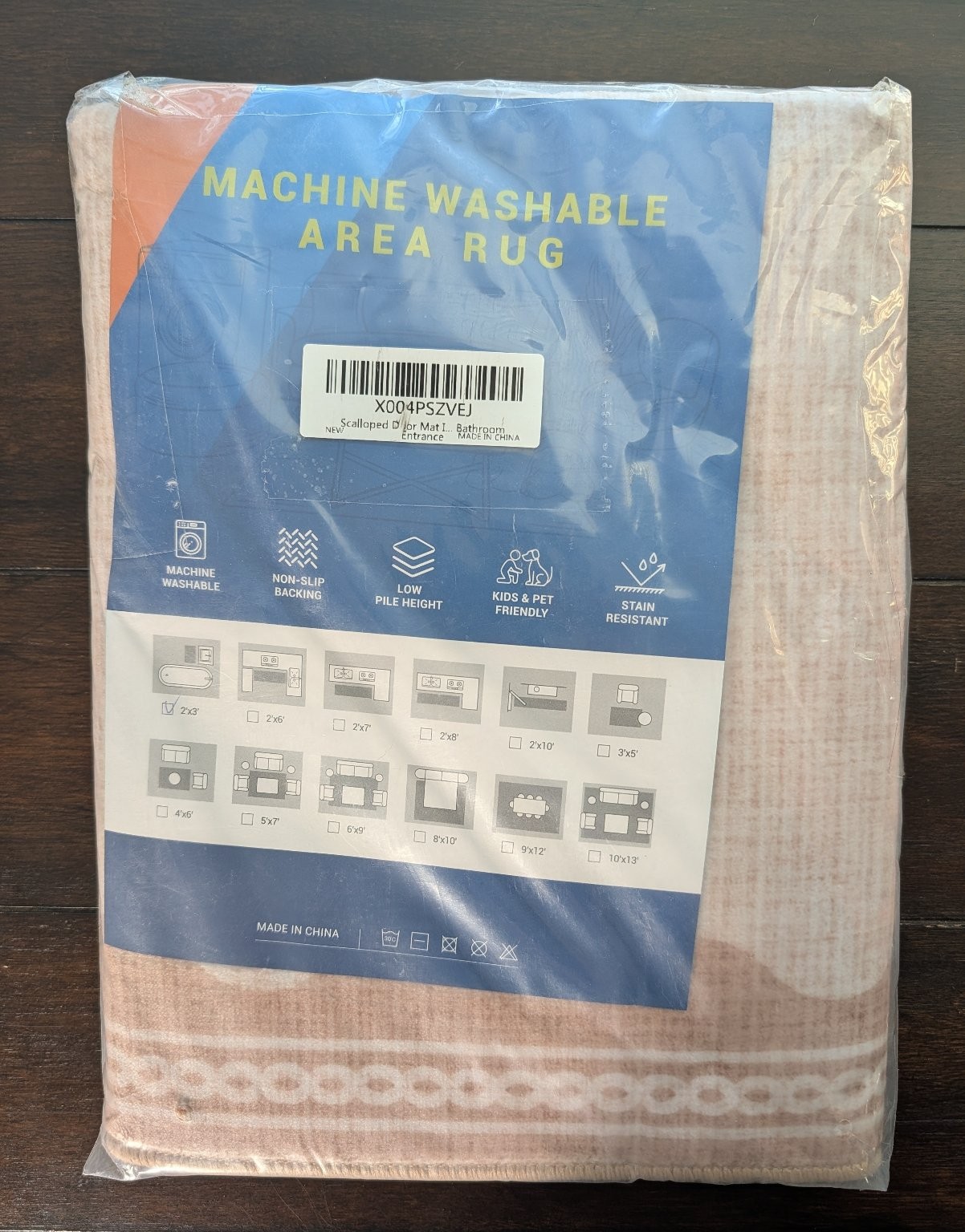 Scalloped Area Rug Machine Washable Non-Slip 2'x3' Pink Beige White