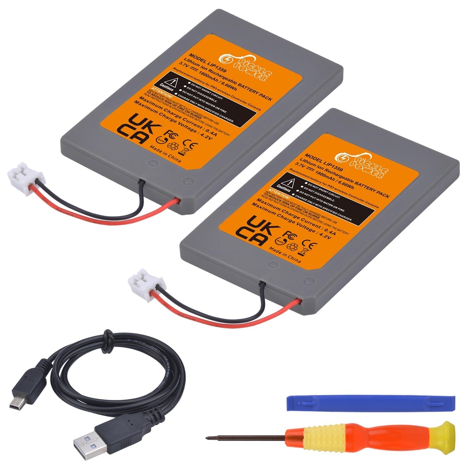 Rechargeable PS3 Controller Batteries 2 Pack LIP1359 for Dualshock 3 + USB Tools