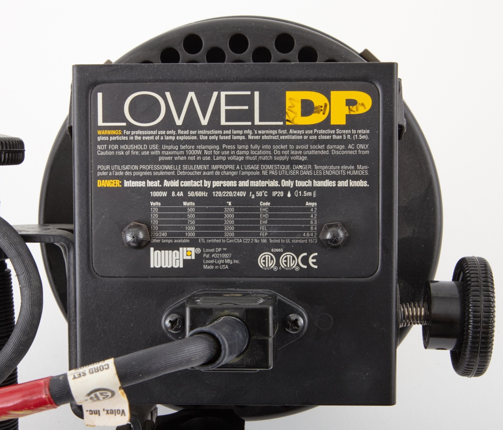 Lowell DP 1000w Halogen Light TESTED WORKS!!