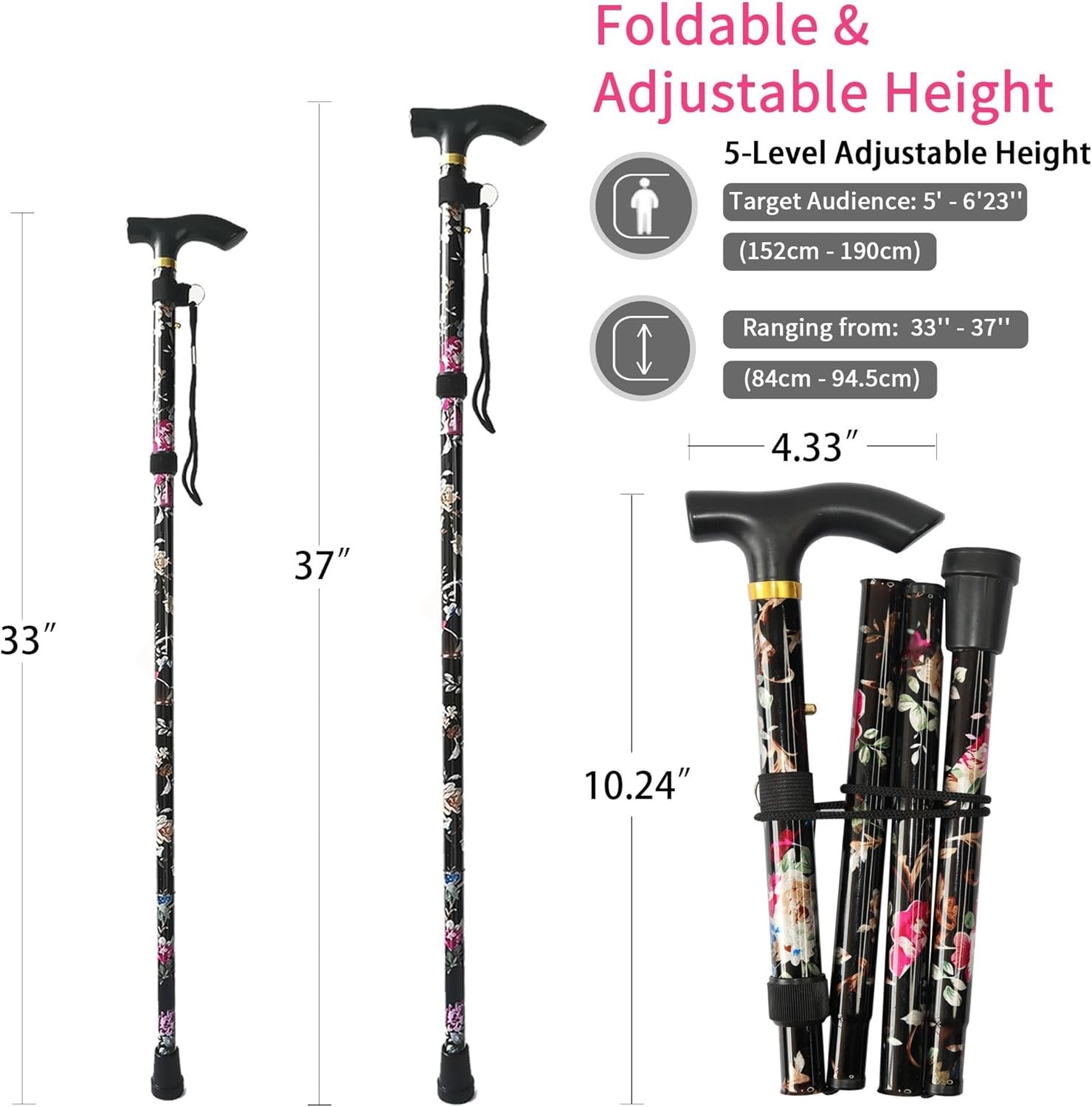 Lightweight Portable Folding Cane with Slip-Resistant Tip - User Friendly Design