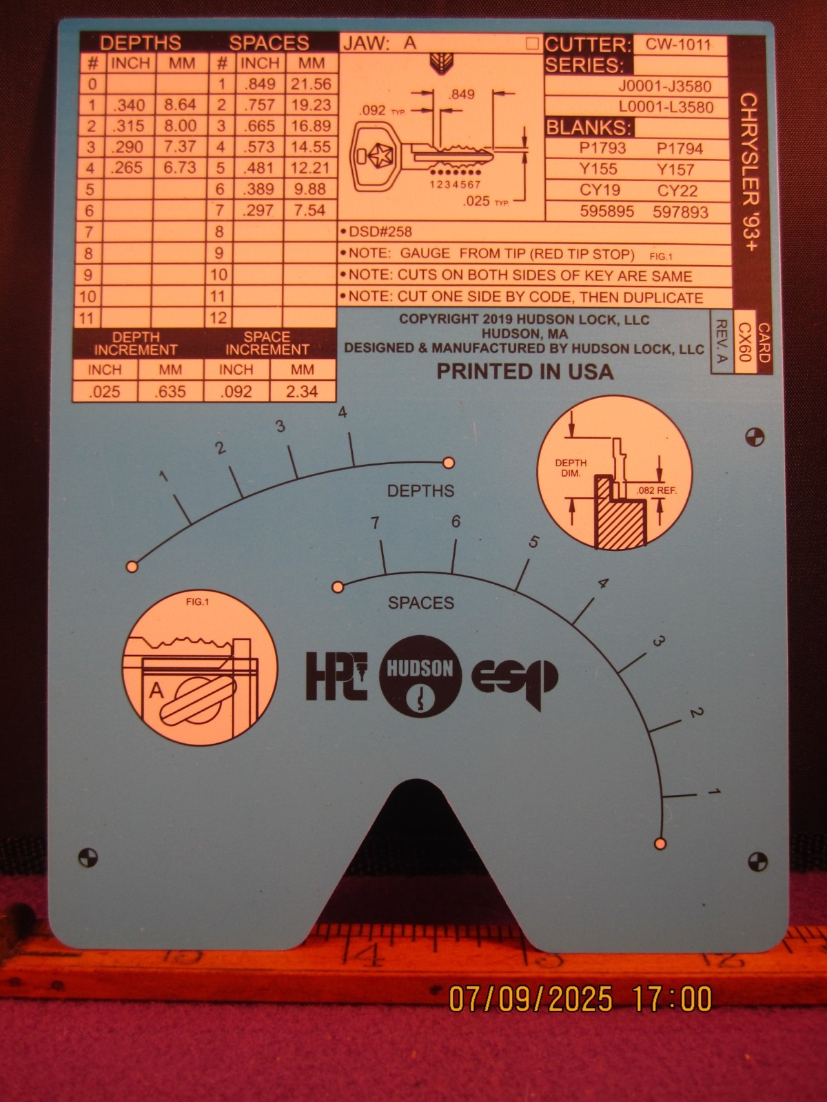 HPC 1200 BLITZ KEY CODE CARD CX 60 REV. A  ( CHRYSLER 93+ ) BRAND NEW