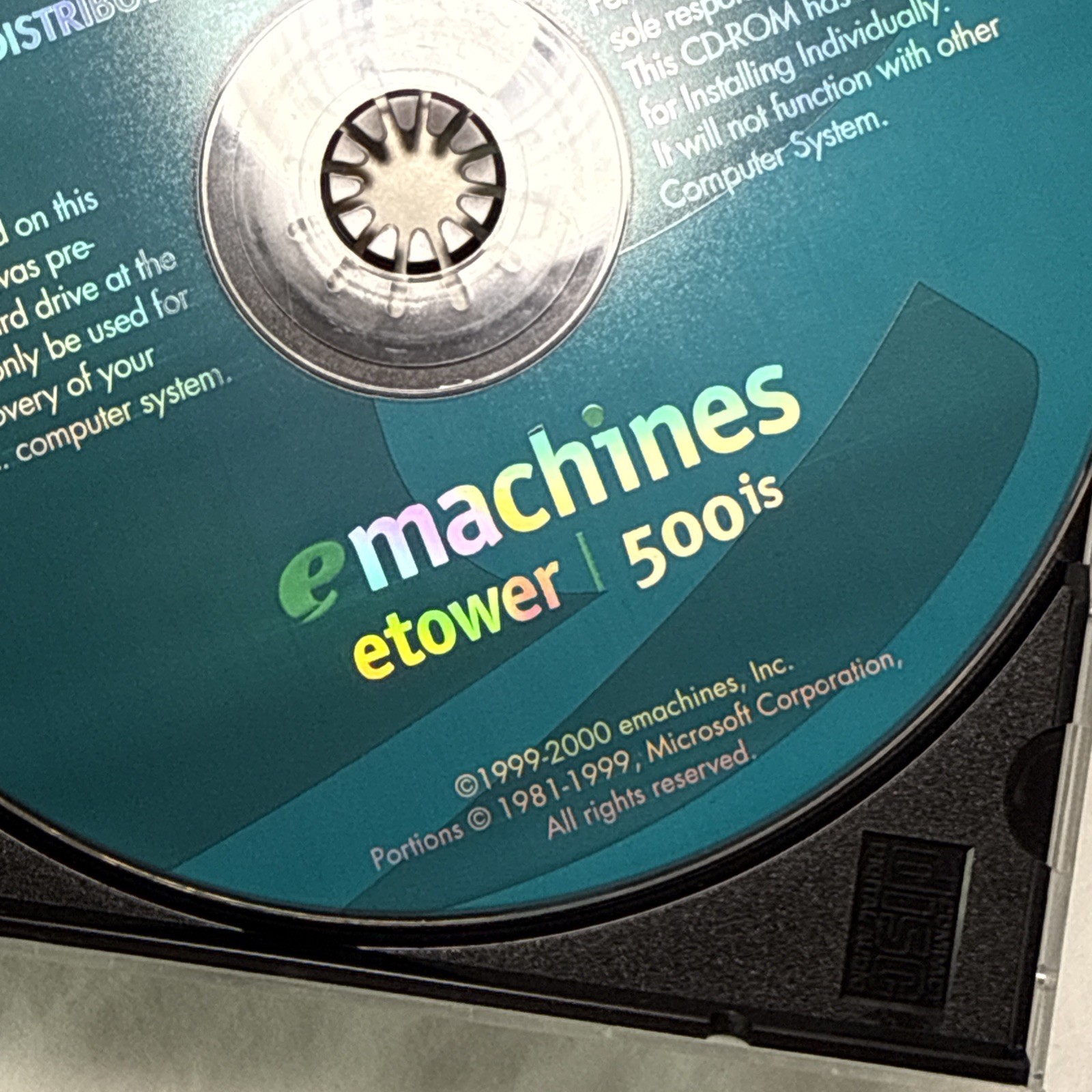 eMACHINES ETOWER 500IS RESTORE CD VER. 3.6 BOOTABLE CD