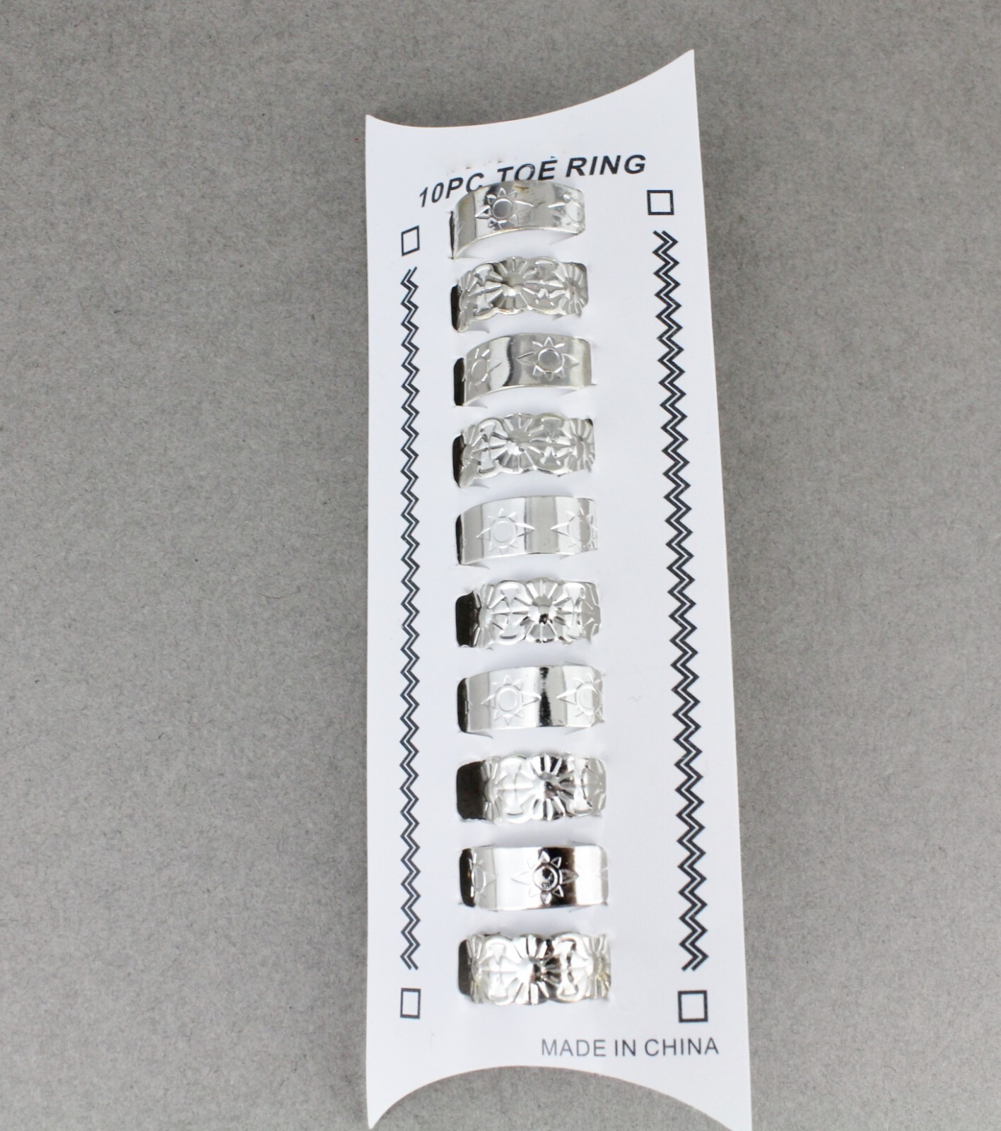 10 Silver toe rings metal toe ring open back adjustable set Sun Flower patterns