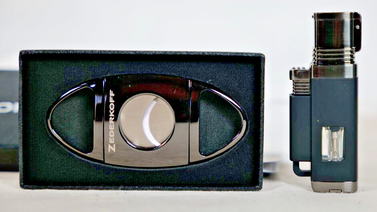 Moretti Quad Flame Cigar Lighter W/Punch - Gunmetal PLUS ZEDERKOFF CUTTER SET