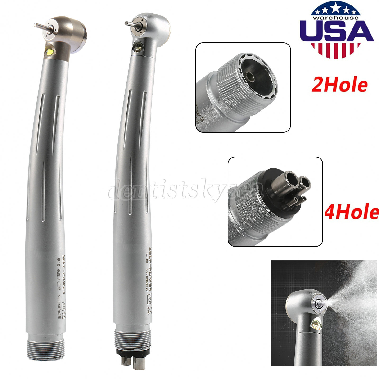 Dental Fiber Optic LED E-generator High Speed Handpiece Push Button 2/4 Holes
