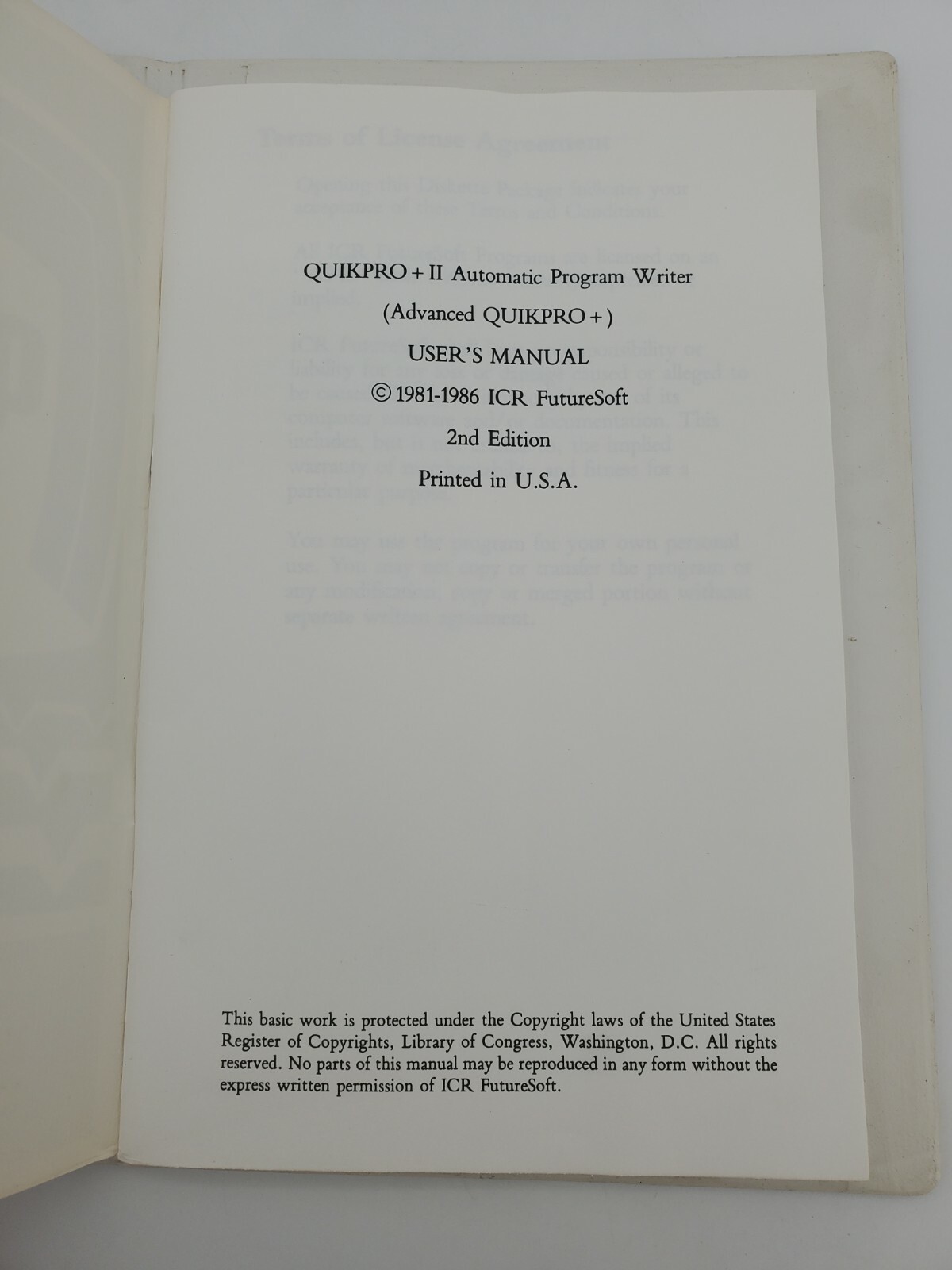 QuikPro+II Automatic Program Writers Software Manual Commodore 64 ICR FutureSoft