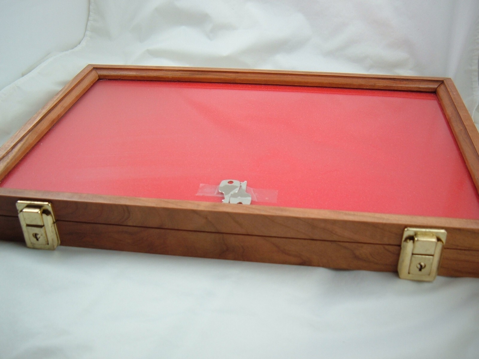 Cherry Wood Display Case 18" X 24" X 3" display wood secure locks glass