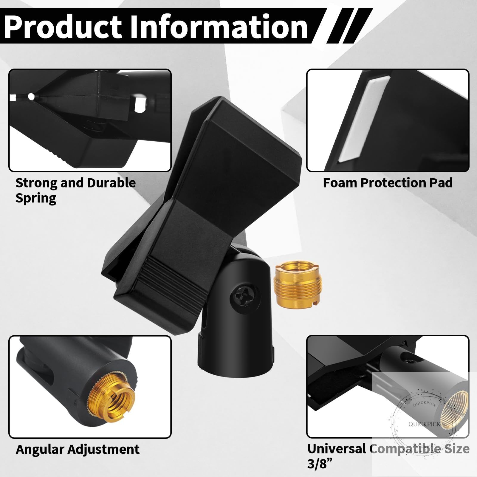 4 Pack Universal Adjustable Mic Clips for Stands, Wireless Microphone Holder
