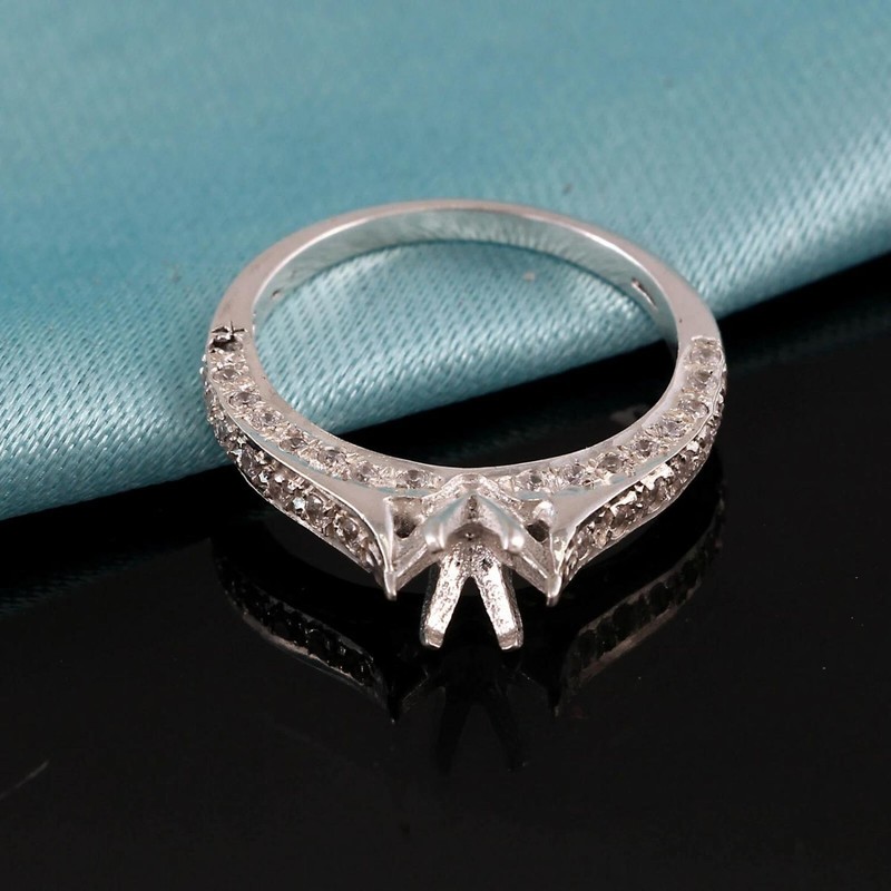 6mm Round Semi Mount Ring 925 Sterling Silver CZ Pave Split Shank