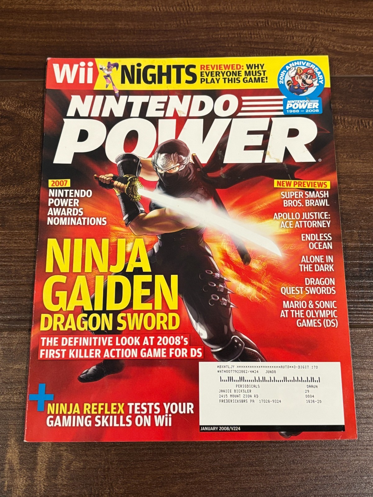 Nintendo Power Magazine Volume 224 January 2008 Ninja Gaiden Attached Poster