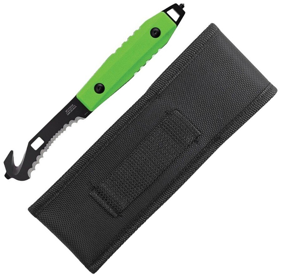 MTech Fixed Knife 2.5" Serrated 3Cr13MoV Steel Guthook Blade Green ABS Handle