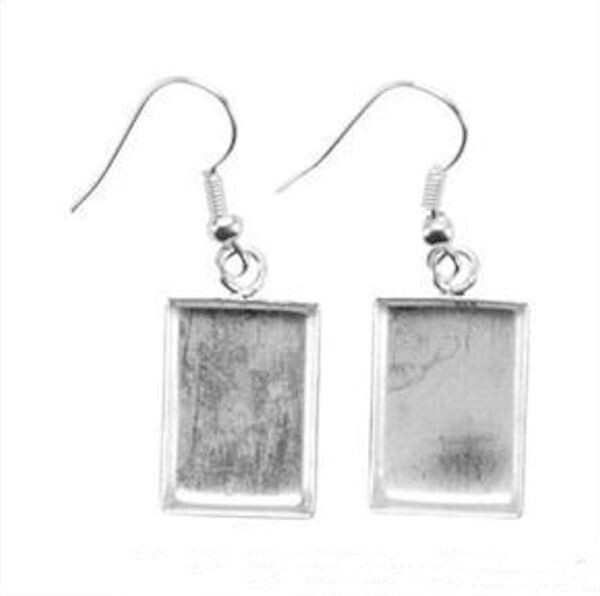 Earring, 1 Pair Silver Plated 12x17mm Rectangle Dangle Base Mounts *